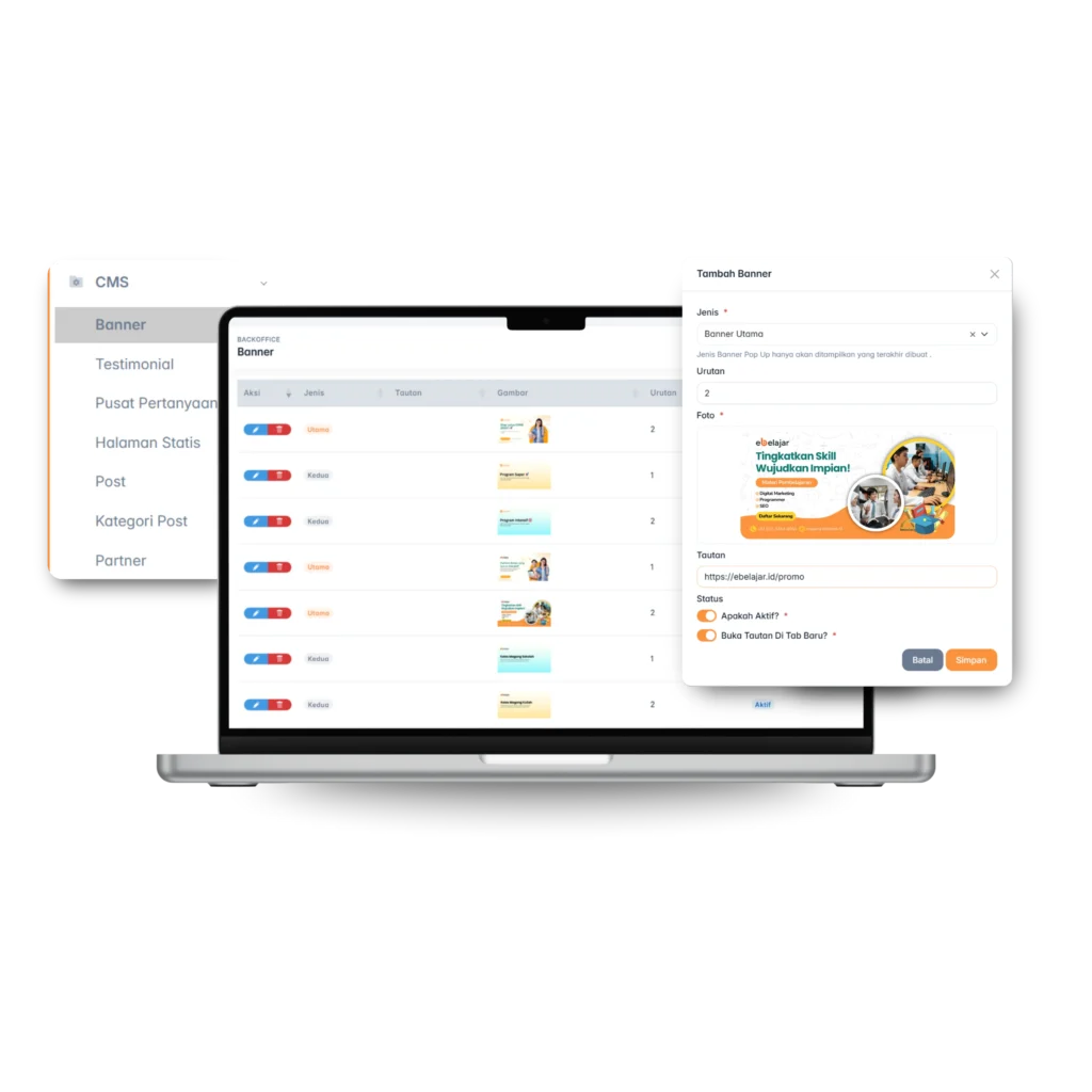design mockup ebelajar pada fitur CMS